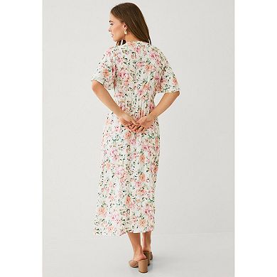 Ellos Plus Size Button Front Empire Maxi Dress