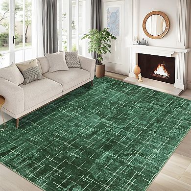 Modern Abstract Washable Rug Non-Slip Large Striped Accent Carpet