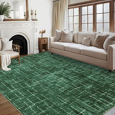 Modern Abstract Washable Rug Non-Slip Large Striped Accent Carpet