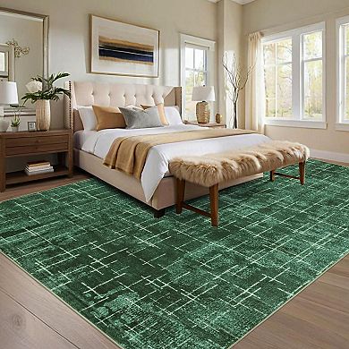 Modern Abstract Washable Rug Non-Slip Large Striped Accent Carpet
