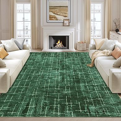 Modern Abstract Washable Rug Non-Slip Large Striped Accent Carpet