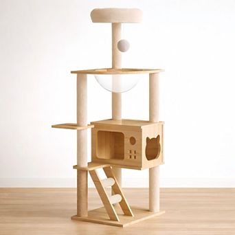 Heybly 48.8 in Cat Tree Tower with Sisal Scratching Posts, Top Perch, Acrylic Hammock Cat Condo