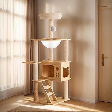 Heybly 48.8 In Cat Tree Tower with Sisal Scratching Posts, Top Perch, Acrylic Hammock Cat Condo