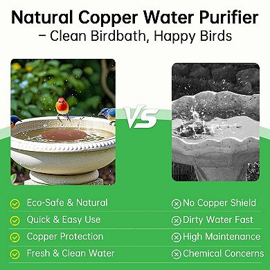 2 Pack Copper Bird Bath Discs Natural Water Purifier Triple Point Design Fits Outdoor Bowls