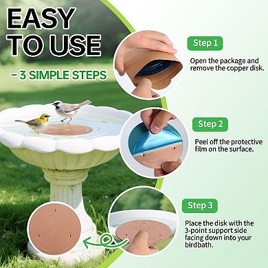 2 Pack Copper Bird Bath Discs Natural Water Purifier Triple Point Design Fits Outdoor Bowls