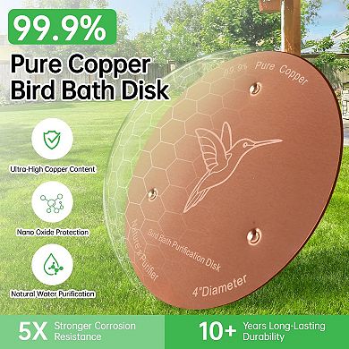 2 Pack Copper Bird Bath Discs Natural Water Purifier Triple Point Design Fits Outdoor Bowls