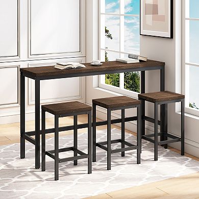 KWPZQEB Modern Long Dining Table Pub Table Set with 3 Stools, Easy Assembly