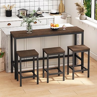 KWPZQEB Modern Long Dining Table Pub Table Set with 3 Stools, Easy Assembly