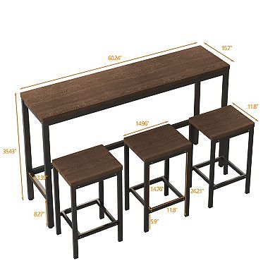 KWPZQEB Modern Long Dining Table Pub Table Set with 3 Stools, Easy Assembly