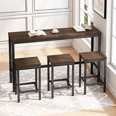 KWPZQEB Modern Long Dining Table Pub Table Set with 3 Stools, Easy Assembly