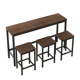 KWPZQEB Modern Long Dining Table Pub Table Set with 3 Stools, Easy Assembly