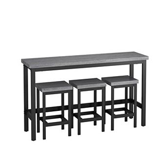 KWPZQEB Modern Long Dining Table Pub Table Set with 3 Stools, Easy Assembly