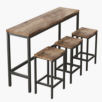 KWPZQEB Modern Long Dining Table Pub Table Set with 3 Stools, Easy Assembly