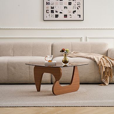 KWPZQEB Small Glass Coffee Table with Wooden Legs for Living Room