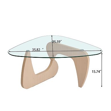 KWPZQEB Small Glass Coffee Table with Wooden Legs for Living Room