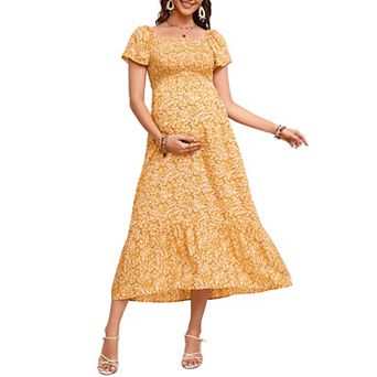 Women's Maternity Square Neck Dress Short Flutter Sleeve Casual Summer Midi Dress