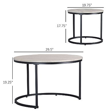 Two-Piece Coffee Table Set with Adjustable Feet and Space-Saving Nesting Design