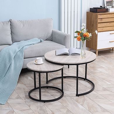 Two-Piece Coffee Table Set with Adjustable Feet and Space-Saving Nesting Design
