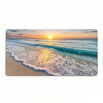 Sunset Wave Beach Floor Mat, Non-Slip Ocean Themed Entry Rug
