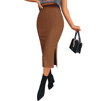 Zeagoo Women's High Waist Midi Length Knit Skirt Office Party Casual Skirts