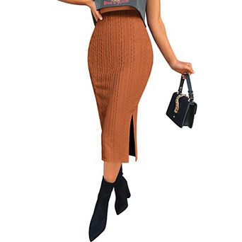 Zeagoo Women's High Waist Midi Length Knit Skirt Office Party Casual Skirts