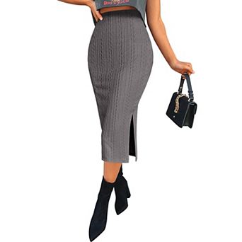 Zeagoo Women's High Waist Midi Length Knit Skirt Office Party Casual Skirts