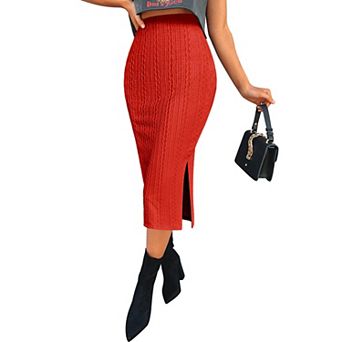 Zeagoo Women's High Waist Midi Length Knit Skirt Office Party Casual Skirts