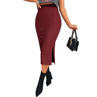 Zeagoo Women's High Waist Midi Length Knit Skirt Office Party Casual Skirts