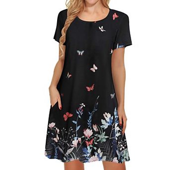 Ekouaer Women's Nightgown Short Sleeve Sleep Shirt Round Neck T-shirt Dress Soft Nightdress