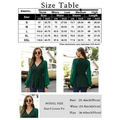 Women's Textured Long Sleeve V Neck Lace Trim Flowy Casual T Shirt