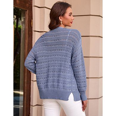 Women Long Sleeves Cardigan Button Down V Neck Sweater Top