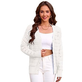 Women Long Sleeves Cardigan Button Down V Neck Sweater Top