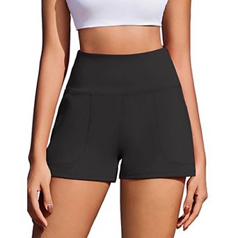 PINSPARK Women's High Waist 2.5" Biker Shorts Tummy Control Workout Yoga Shorts with Pockets