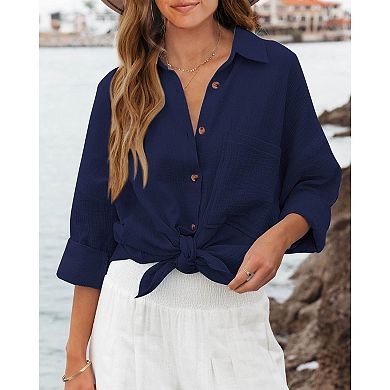 Women's Relaxed Shirt Soft Button Down Long Sleeve Classic Casual Oversized Top