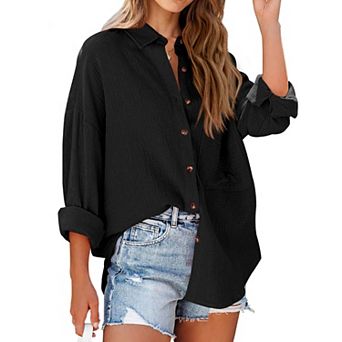 Women's Relaxed Shirt Soft Button Down Long Sleeve Classic Casual Oversized Top