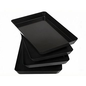 Zoulao 4-Pack Black Plastic Serving Tray Set, Stackable Snack Platters for Party, Kitchen