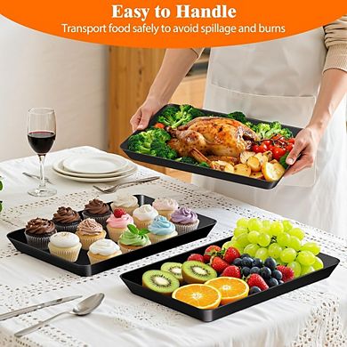 Zoulao 4-Pack Black Plastic Serving Tray Set, Stackable Snack Platters for Party, Kitchen