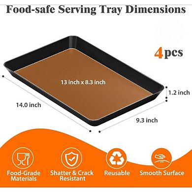 Zoulao 4-Pack Black Plastic Serving Tray Set, Stackable Snack Platters for Party, Kitchen