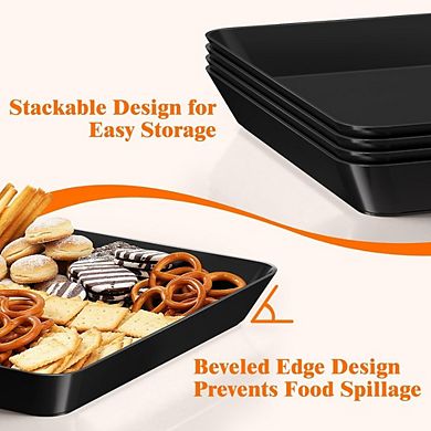 Zoulao 4-Pack Black Plastic Serving Tray Set, Stackable Snack Platters for Party, Kitchen