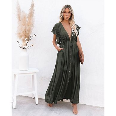 Womens Casual Short Sleeve Long Swimsuit Beach Cover Ups