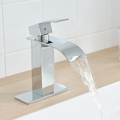 Single Handle Single Hole Bathroom Faucet with Deckplate Included and Pop Up Drain