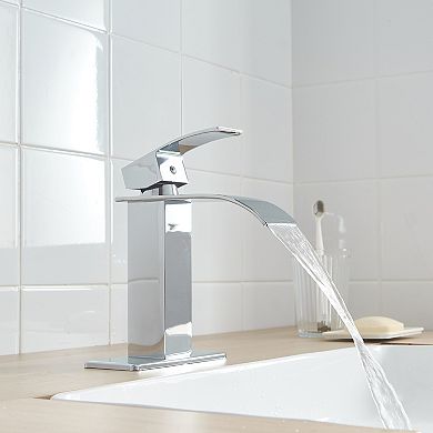 Single Handle Single Hole Bathroom Faucet with Deckplate Included and Pop Up Drain