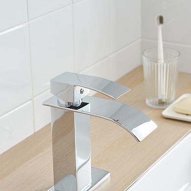 Single Handle Single Hole Bathroom Faucet with Deckplate Included and Pop Up Drain