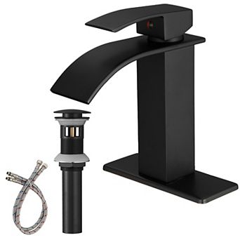 Single Handle Single Hole Bathroom Faucet with Deckplate Included and Pop Up Drain