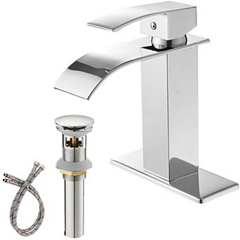 Single Handle Single Hole Bathroom Faucet with Deckplate Included and Pop Up Drain
