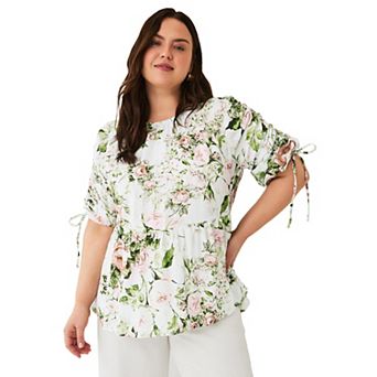 Ellos Plus Size Peplum Tunic With Convertible Sleeves