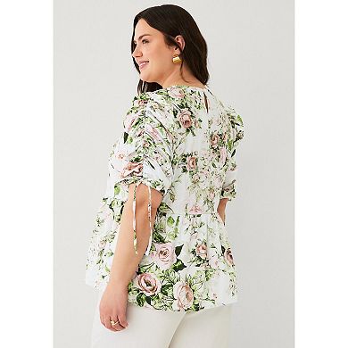 Ellos Plus Size Peplum Tunic With Convertible Sleeves