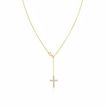 ZUQIETA Dainty Cross Pendant Necklace 14K Gold Plated Adjustable Faith Gift