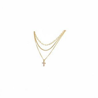 ZUQIETA Dainty Cross Pendant Necklace 14K Gold Plated Adjustable Faith Gift