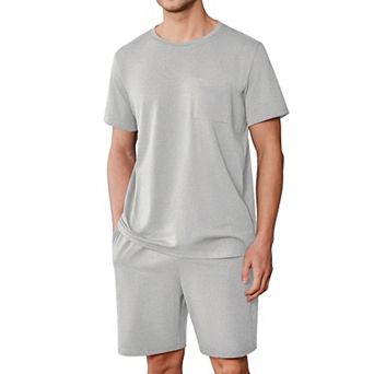 Ekouaer Mens Pajamas Set Cotton Short Sleeve Sleepwear 2 pc Pj Sets for Men Soft Nightwear
